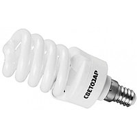 Энергосберегающая лампа СВЕТОЗАР "КОМПАКТ" спираль,цоколь E14(миньон),Т2,яркий белый свет(4000 К), 10000 час