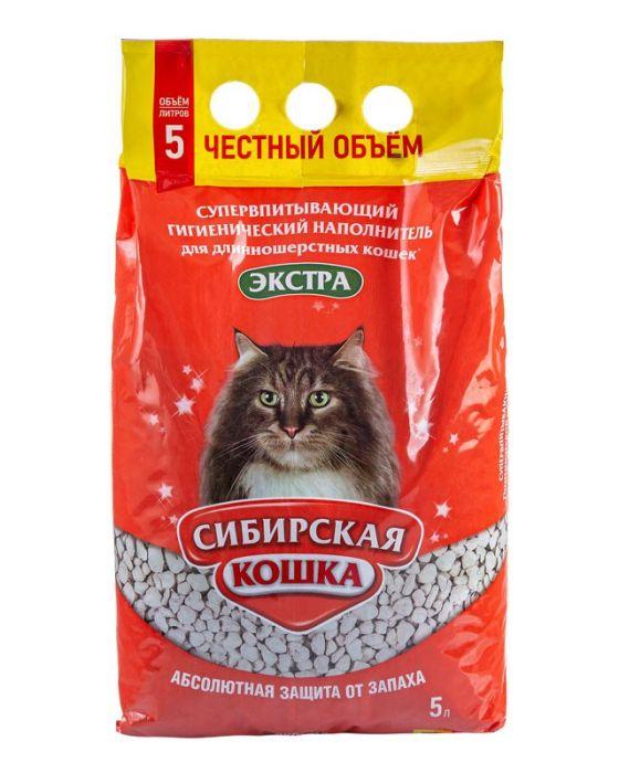 Наполнитель Сибирская Кошка экстра 5 л для длинношерстных впитывающий ( уп 4 шт)