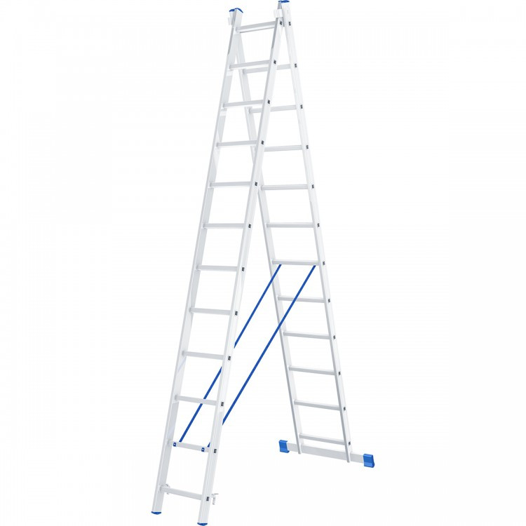 Лестница, 2 х 12 ступеней, алюминиевая, двухсекционная, Россия, Сибртех - фото 1 - id-p110121352