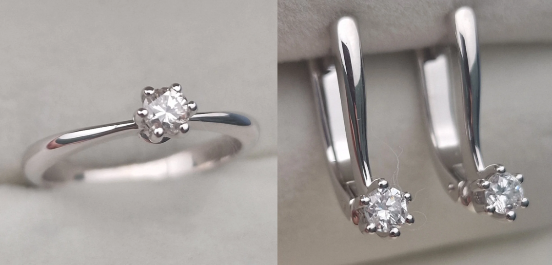 Золотой набор с бриллиантами (кольцо 0.17Сt I1/H, VG - Cut , серьги 0.32Ct I1/K, VG-Cut )