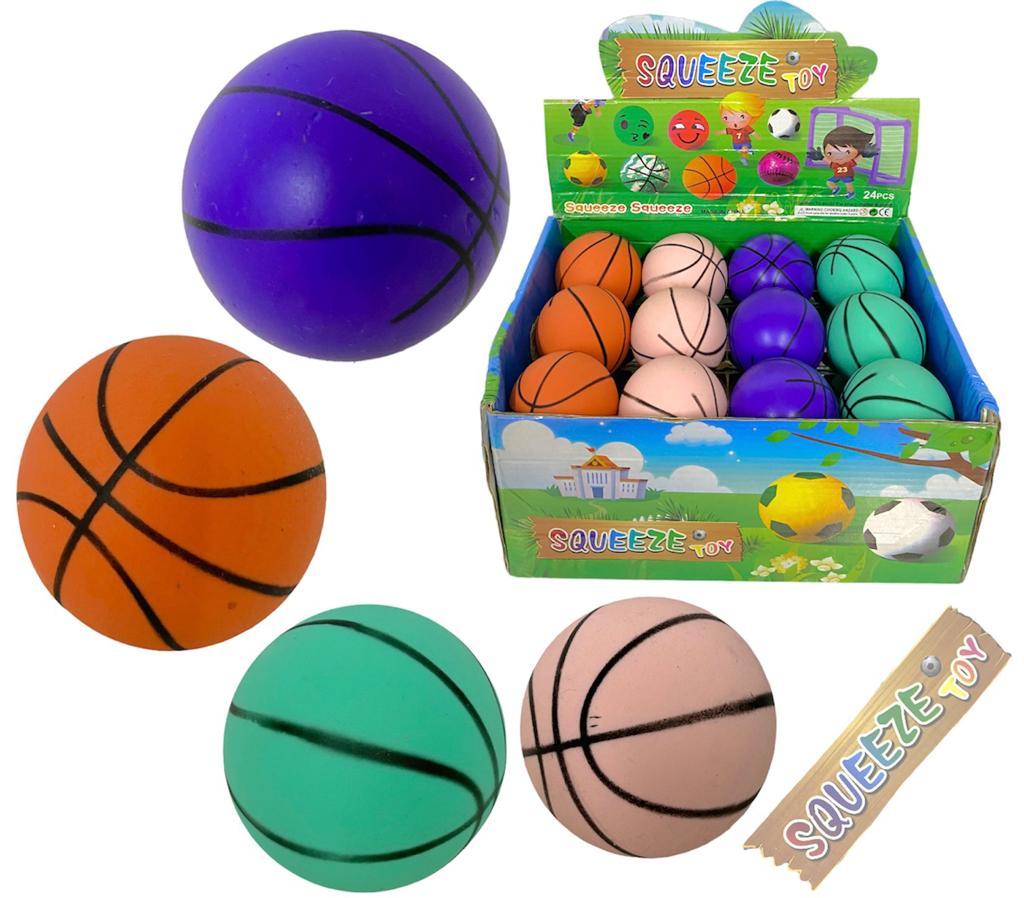 3282-22 Баскетбольный мяч SQEE Toy резиновый 4 вида 24шт.,цена за 1шт 6*6см - фото 1 - id-p110125337