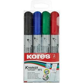 Набор маркеров для флипчартов, круглый наконечник, 3 мм, 4 цвета, Kores XF1 21344