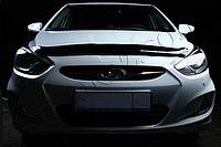 Дефлектор капота (мухобойка/темный/короткий) Hyundai Accent (Solaris) 4 (2010-2014)
