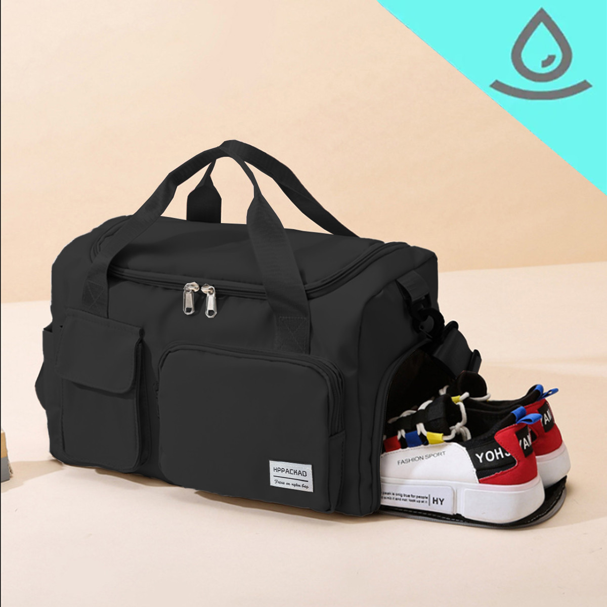 Водоотталкивающая сумка для путешествий с отсеком для обуви HPPACKAD черная