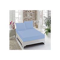 Двуспальная простынь на резинке + 2 наволочки blue