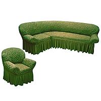 Жиһазға арналған тысқап бұрыштық диван + кресло "Жаңа мір" жаккард green