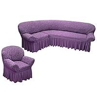 Жиһазға арналған тысқап бұрыштық диван + кресло "Жаңа мір" жаккард purple