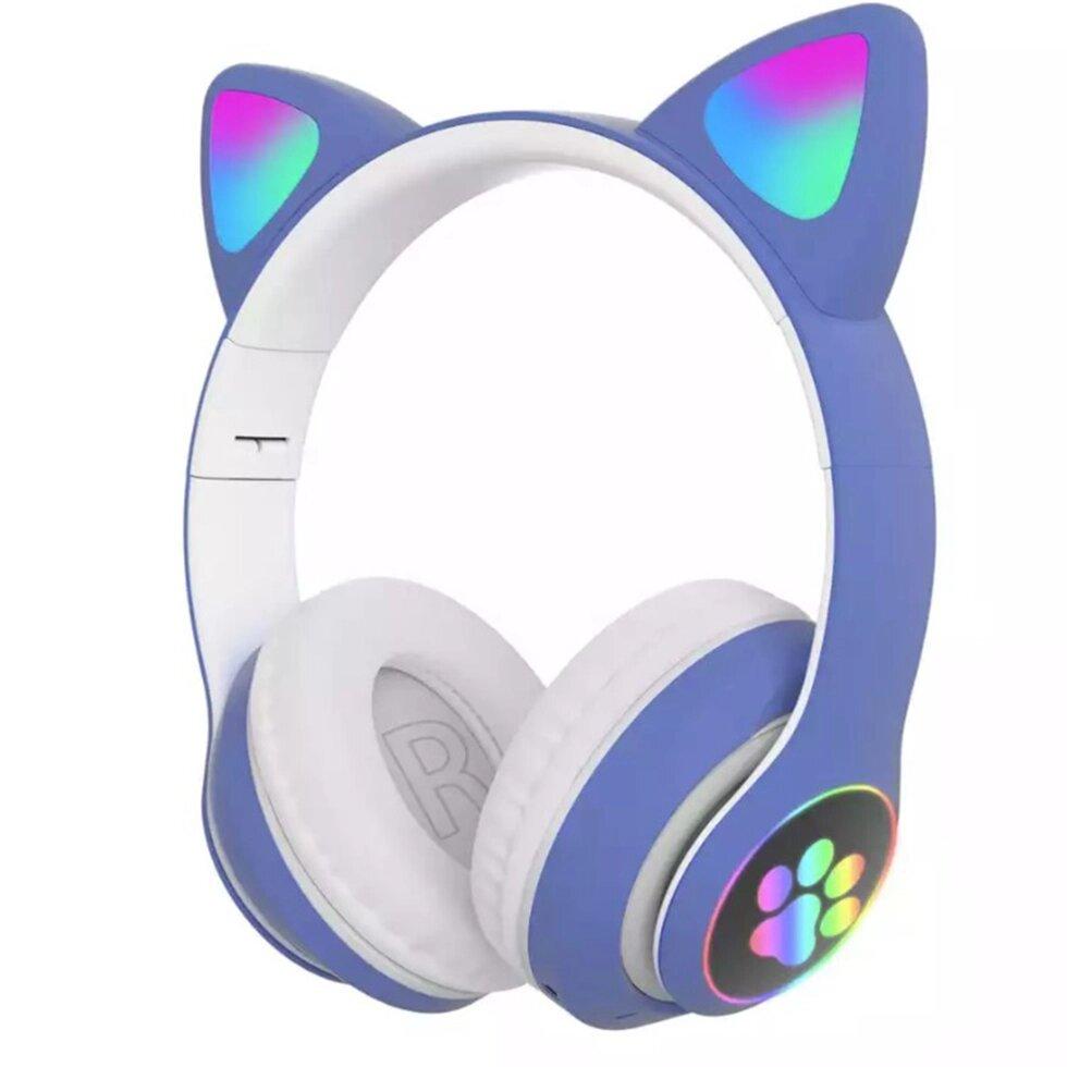 Наушники беспроводные со светящимися ушками Cat Ear P33M cиний - фото 1 - id-p110147088