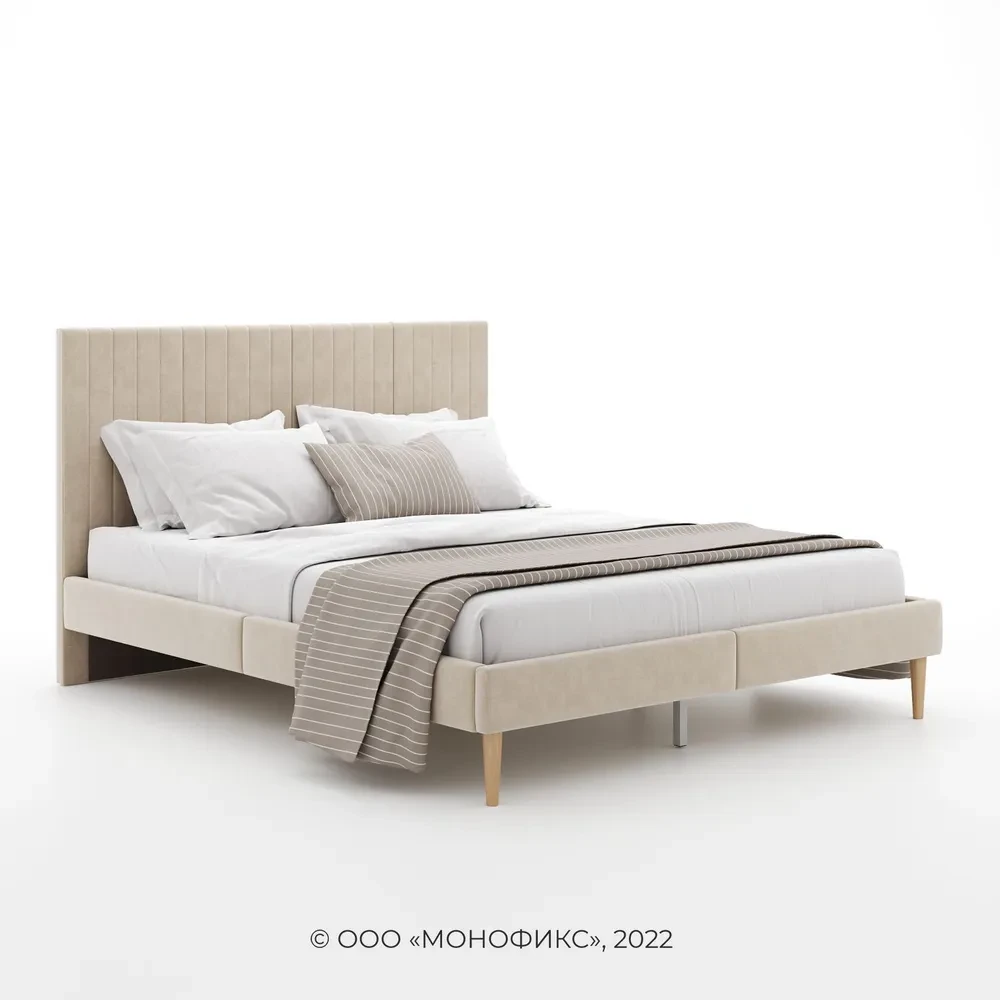 Кровать Амма 160х200 см бежевый, мягкое изголовье