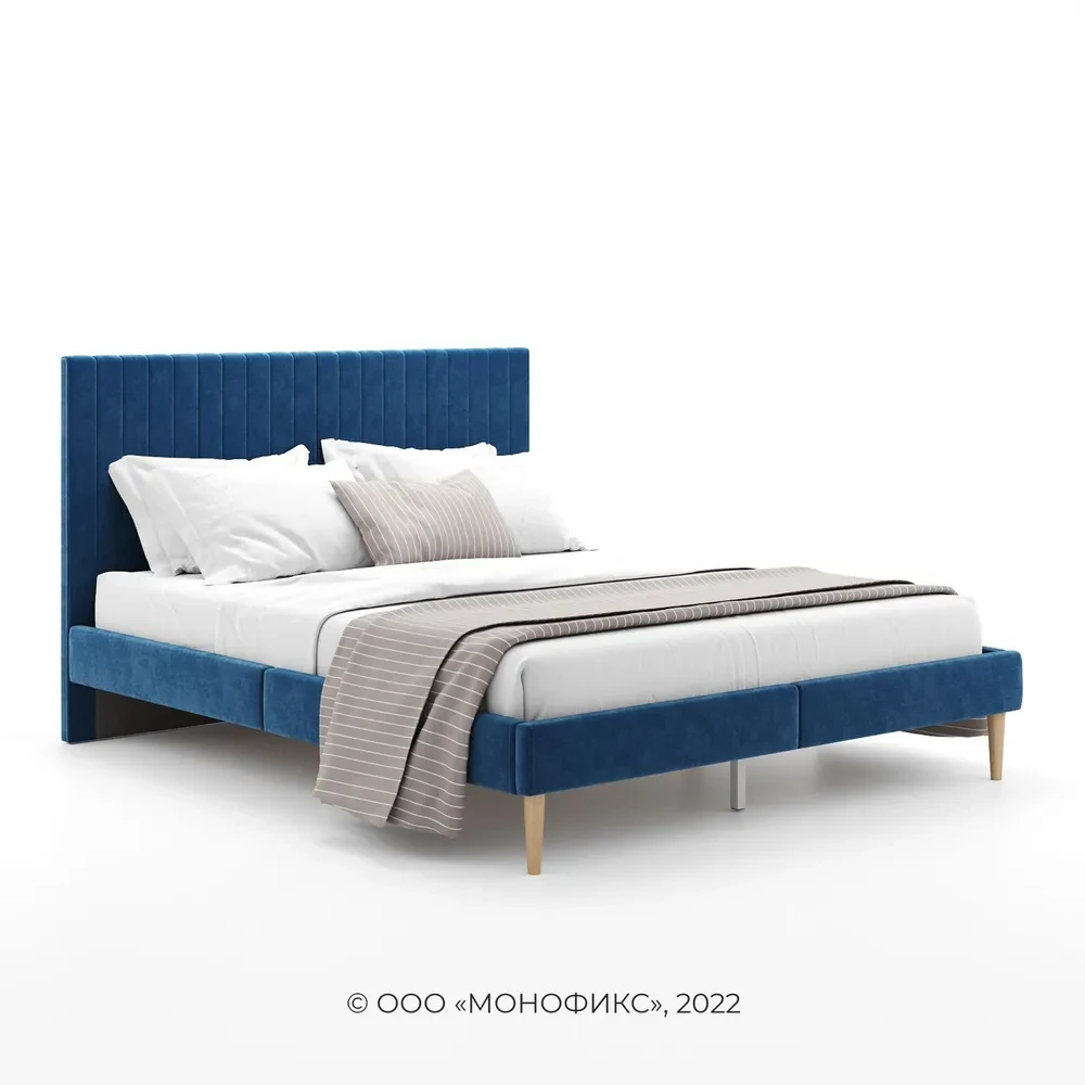 Кровать Амма 160х200 см синий, мягкое изголовье (Оз)
