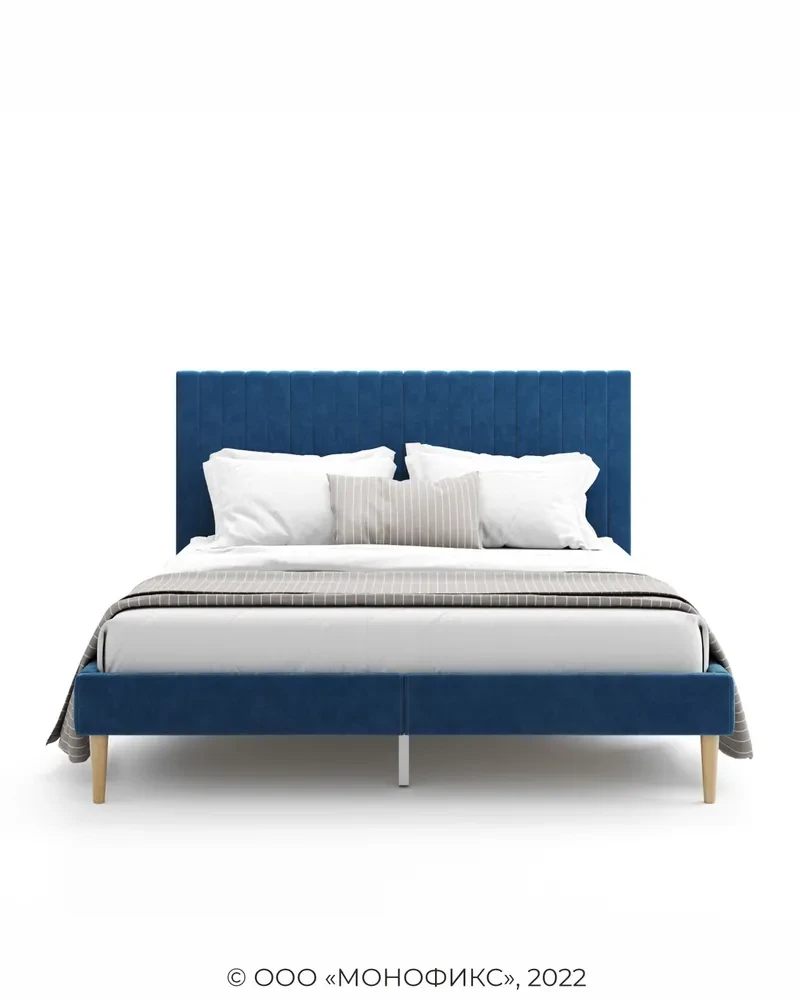 Кровать Амма 160х200 см синий, мягкое изголовье (Оз) - фото 2 - id-p110194527