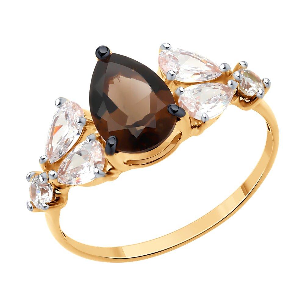 Кольцо из золочёного серебра с раухтопазом и фианитами  92014452  вставка, фото 1