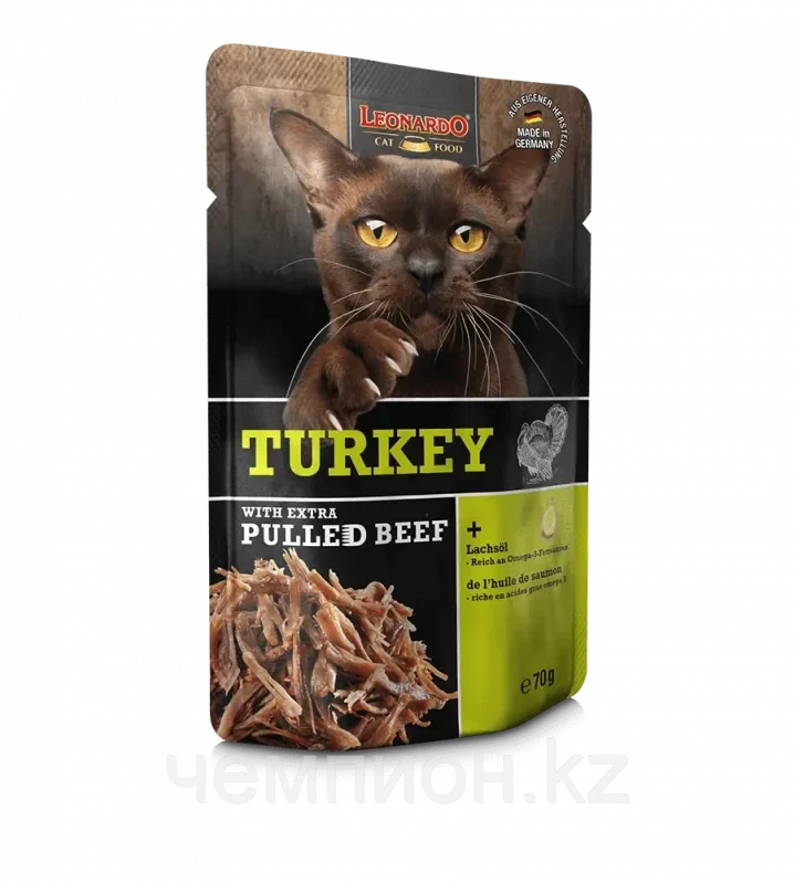 756525 Leonardo Turkey + extra pulled Beef, паштет из индейки в желе из бульона для взрослых кошек, 70 гр