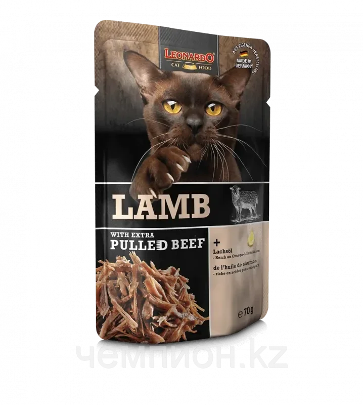 756535 Leonardo Lamb + extra pulled Beef, паштет из ягнёнка в желе из бульона для взрослых кошек, 70 гр