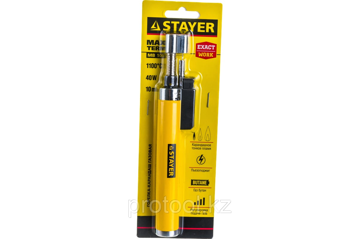 Газовая горелка-карандаш "MaxTerm", STAYER "MASTER" 55560, с пьезоподжигом, регулировка пламени, 1100С - фото 2 - id-p69469149