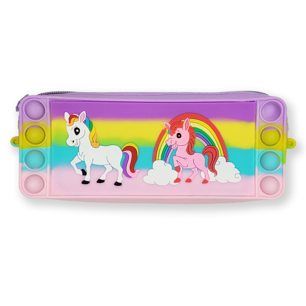 Школьный силиконовый пенал с единорогом поп-ит фиолетовый
