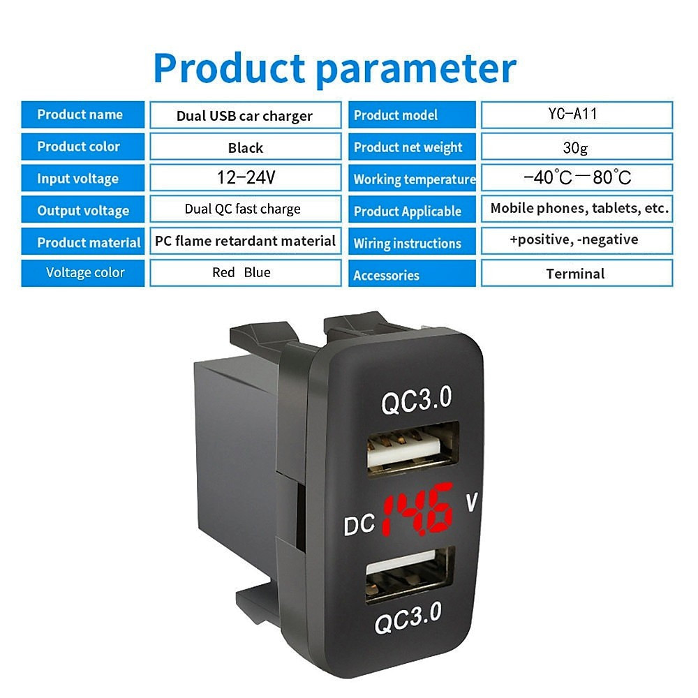 USB быстрое зарядное устройство QC3 вольтметр для TOYOTA Красный - фото 3 - id-p66363630