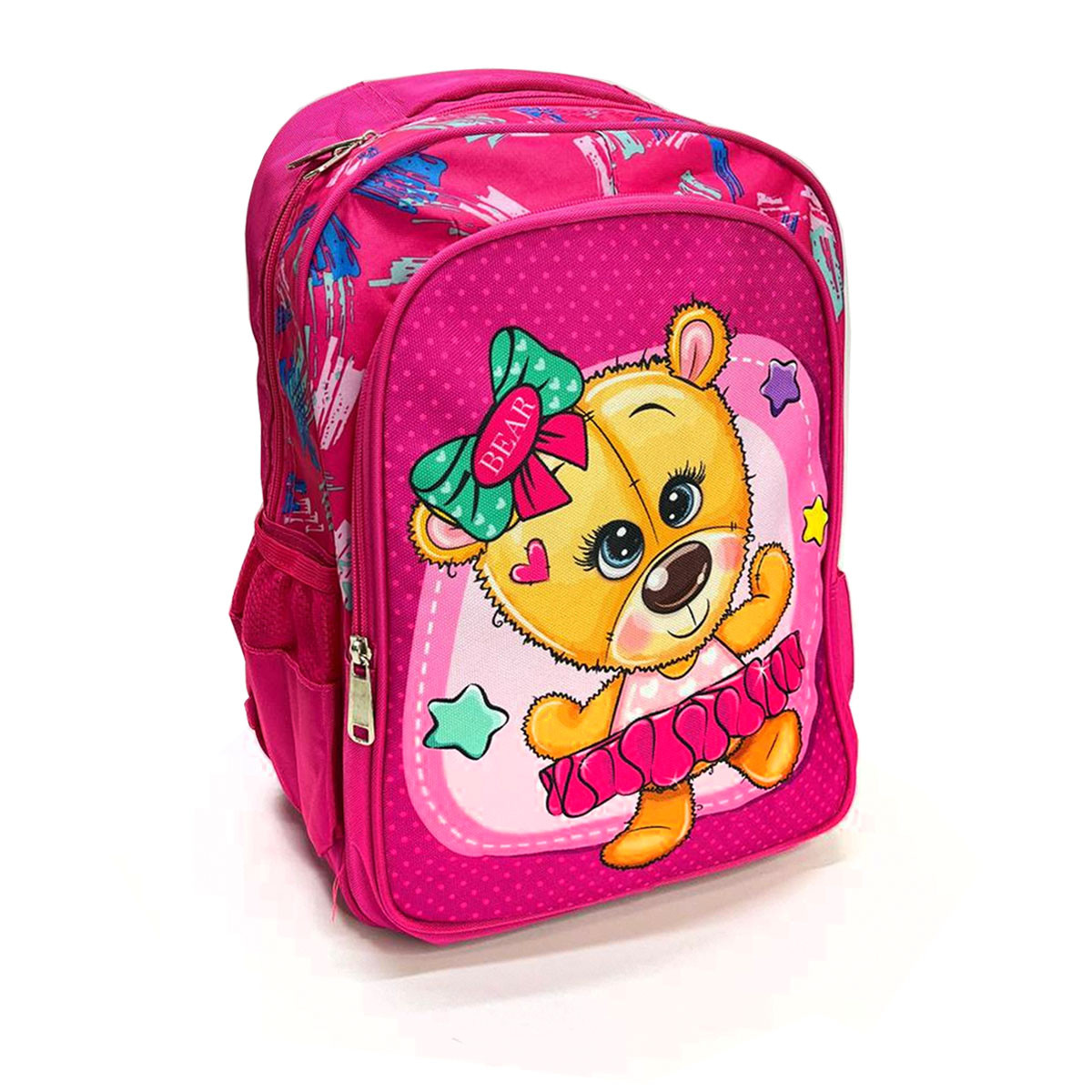 Школьный рюкзак с ортопедической спинкой Мишка с бантиком розовый
