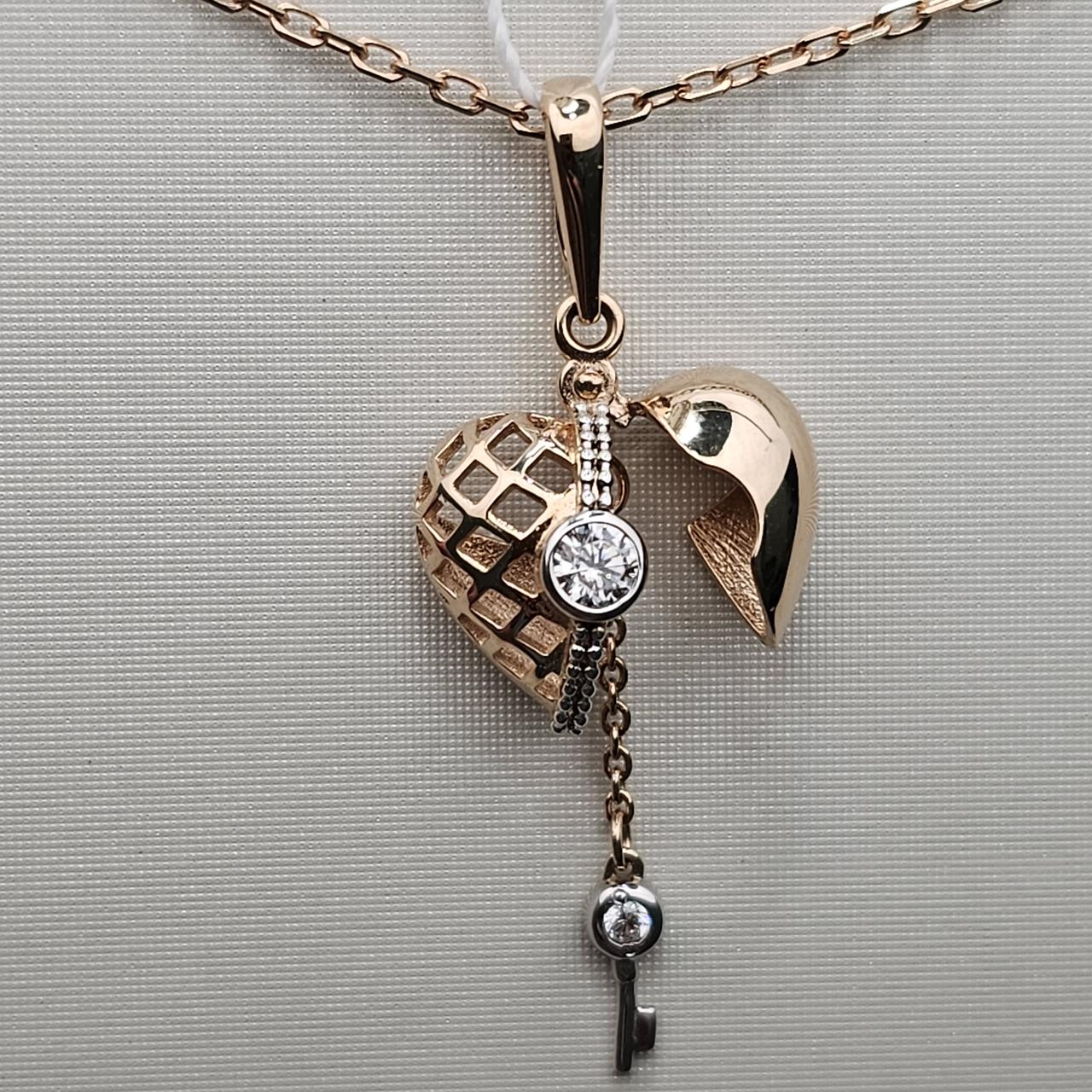 Золотой кулон сердце медальон с фианитами 585 проба, 1,52 гр.
