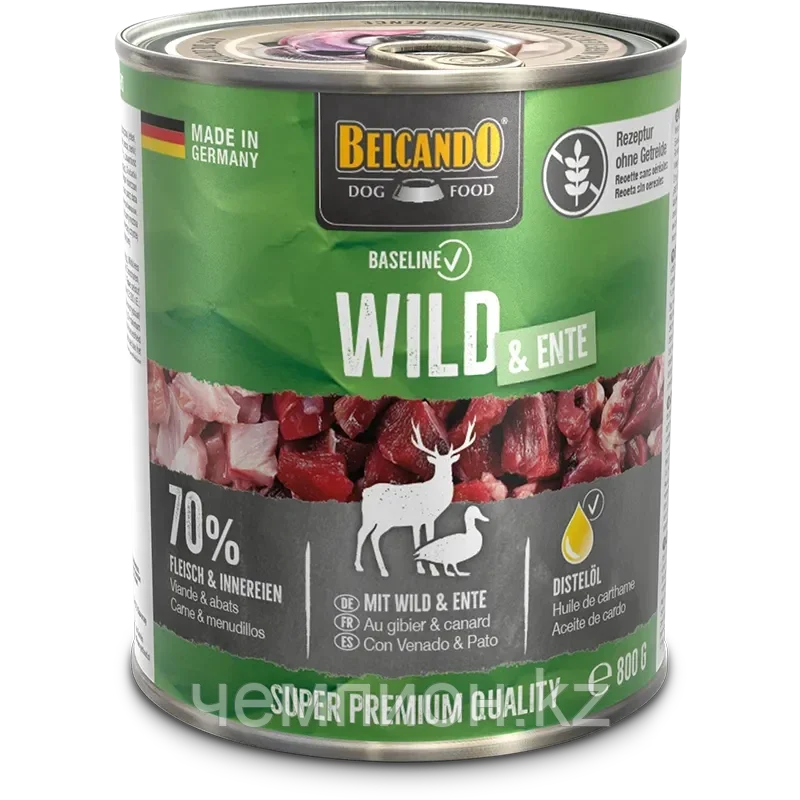 513441 BELCANDO Baseline GF Venison & Duck, Беззерновой влажный корм для собак, с олениной и уткой, банка 800г