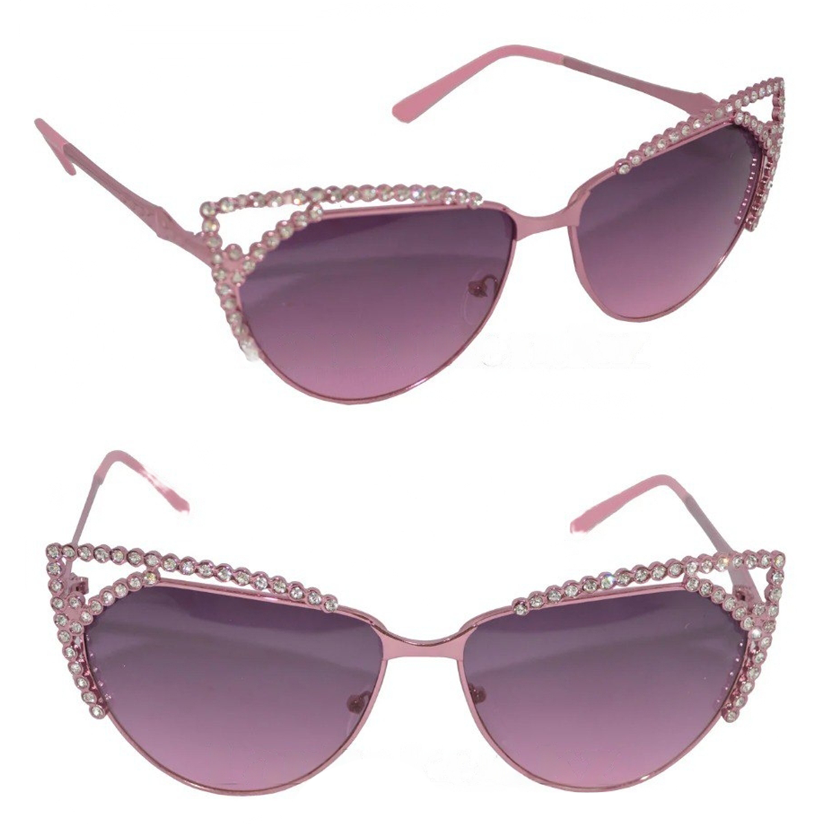 Солнцезащитные очки со стразами cat eye UV400 (розовые) - фото 1 - id-p42584576