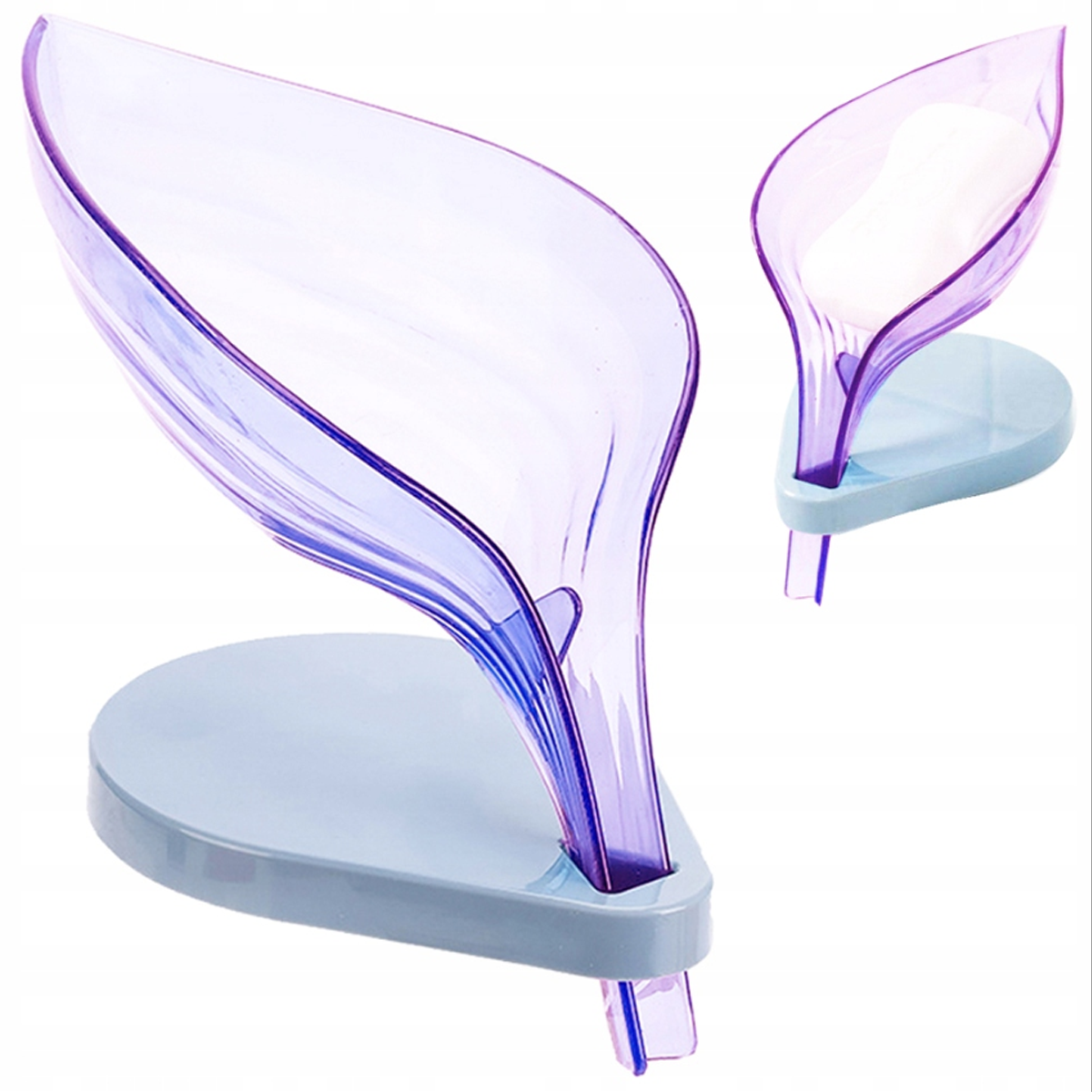 Мыльница с подставкой настольный на присосках пластиковый в форме лепестка фиолетовый