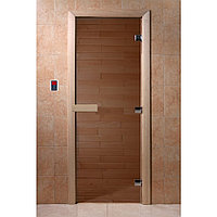 Стеклянная дверь для бани «Теплый день», 1800×700 (бронза, коробка хвоя)
