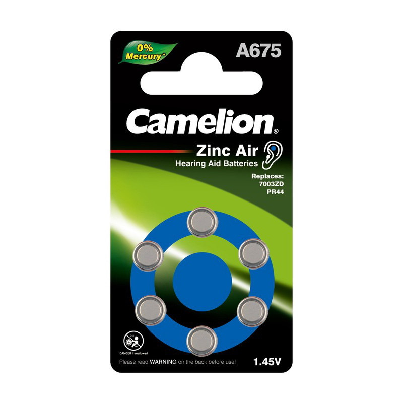 Батарейка цинковая Camelion, ZA675 (PR44)-6BL, для слуховых аппаратов, 1.4В, блистер, цена за 1 шт.