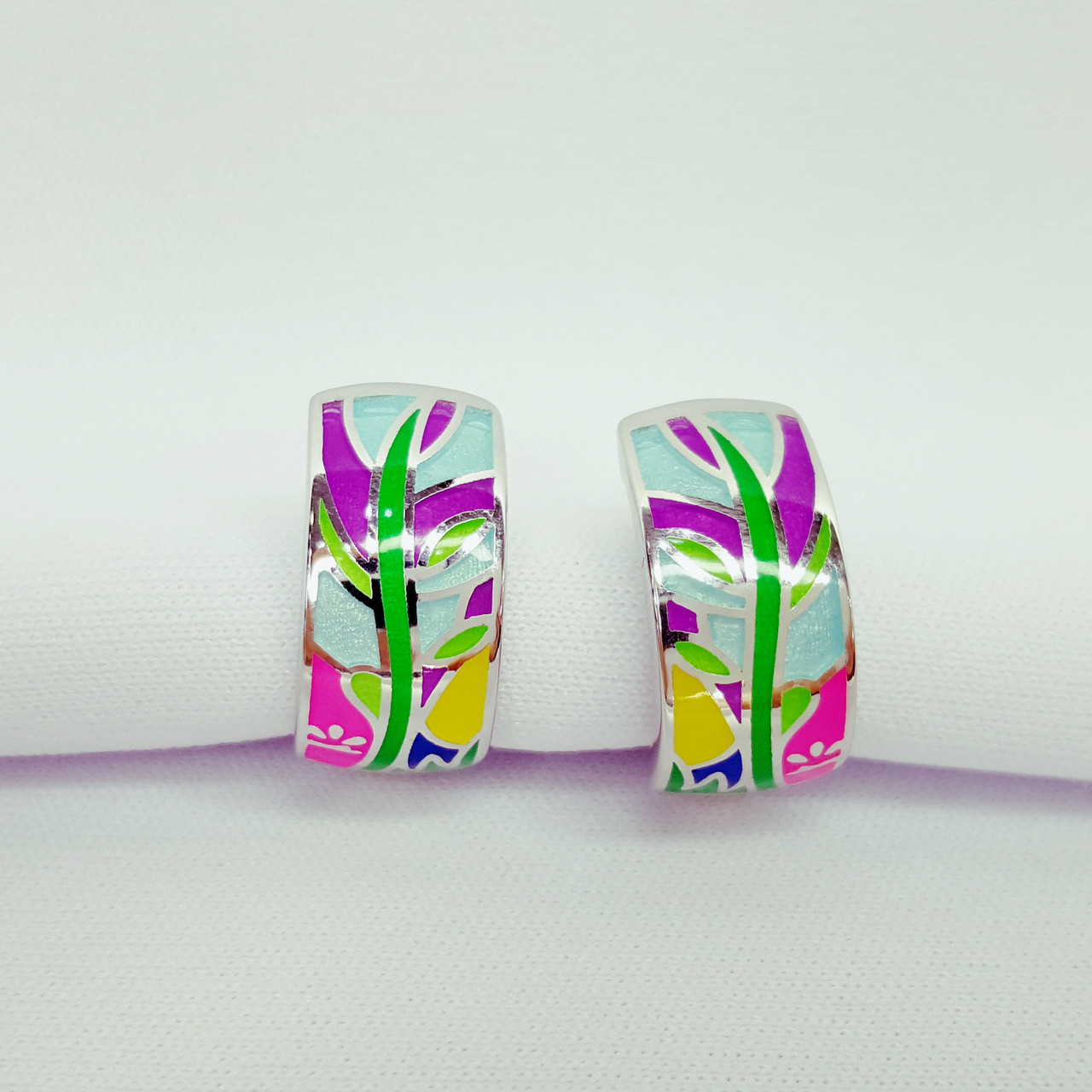 Серьги из серебра с фианитами Италия K474 вставка эмаль, фото 1