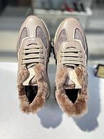 Зимние женские кожаные кроссовки "Paoletti" бежевого цвета. Зима 2023-2024., фото 2