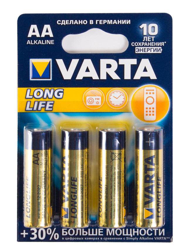 Батарейка Longlife Mignon Varta 1.5V - LR6/AA (4 шт) - фото 1 - id-p110370586