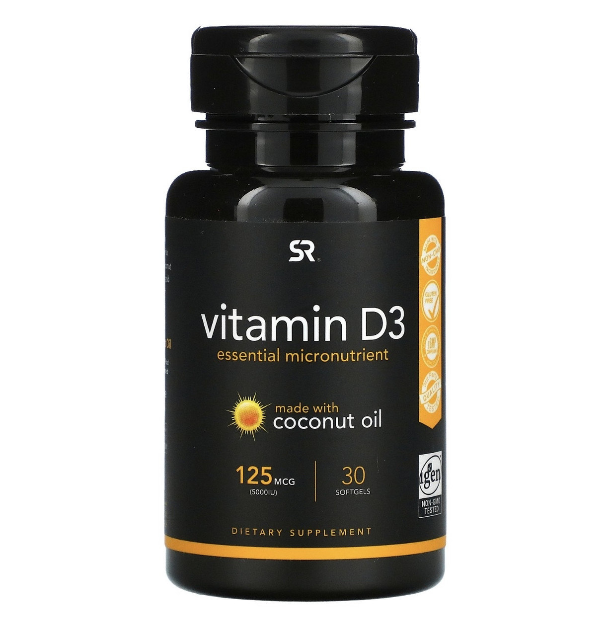 Sports research витамин D3, 125мкг 5000ме, 30 капсул - фото 1 - id-p110370681
