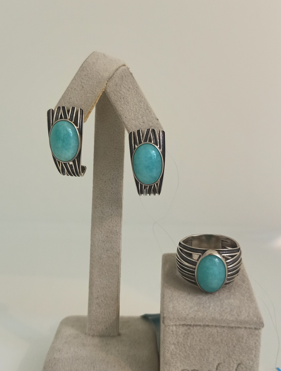 Комплект с амазонитом 
размер кольца: 19, фото 1