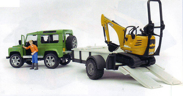 Bruder Игрушечный Внедорожник Land Rover Defender с прицепом и экскаватором JCB (Брудер)