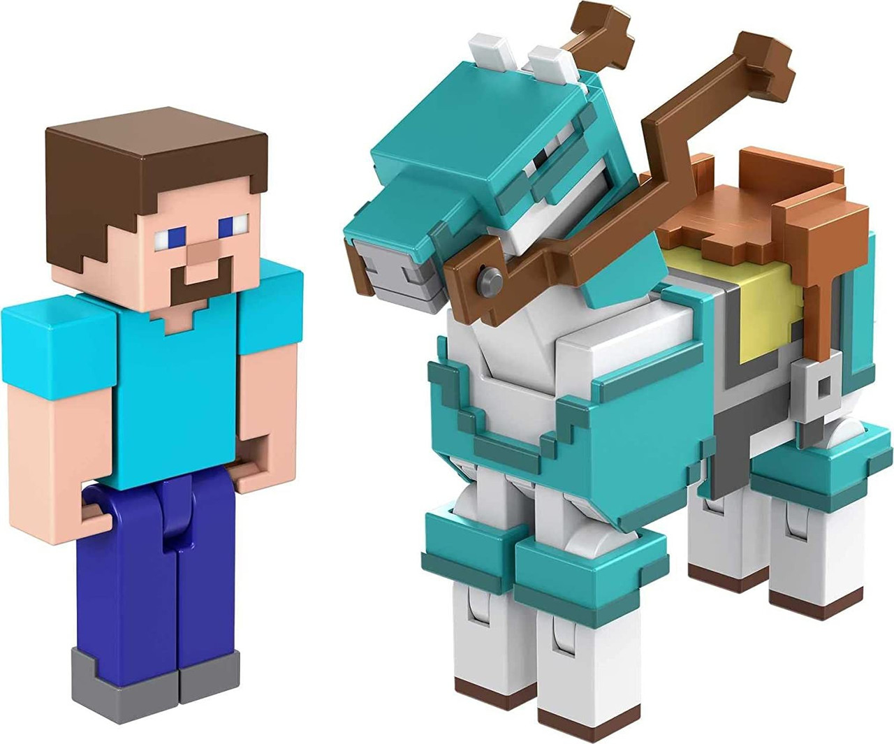 Minecraft Фигурка Майнкрафт Стив и белая лошадь в броне с аксессуарами, 8 см