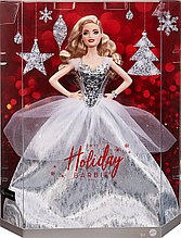 Barbie Коллекционная кукла Блондинка в серебристом платье - Праздничная 2021, Барби GXL18