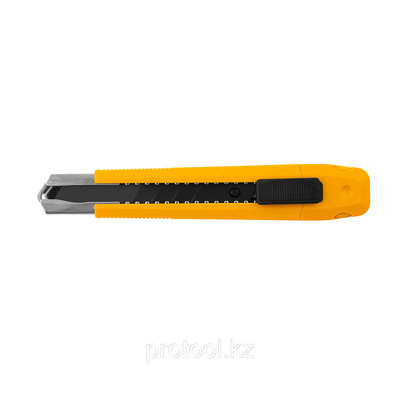Нож, 18 мм, сменное лезвие, SK4, метал. направляющая, клипса, нажимной фиксатор// Denzel - фото 2 - id-p110387376
