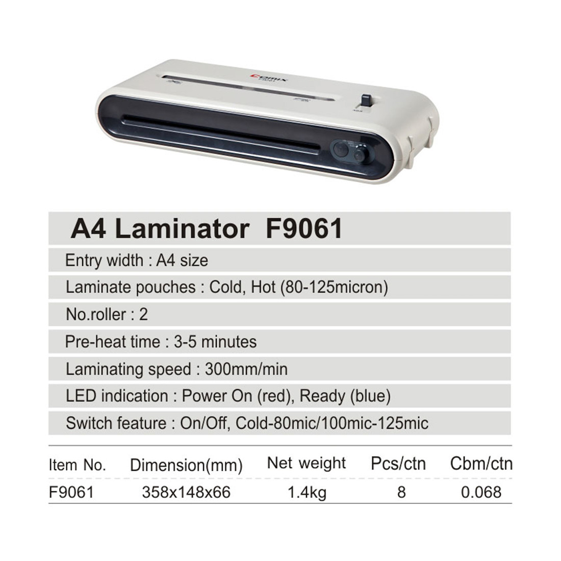 Ламинатор COMIX F9061 А4, 2 вала, 80-125 мкм, 30 см/мин. - фото 2 - id-p110396334