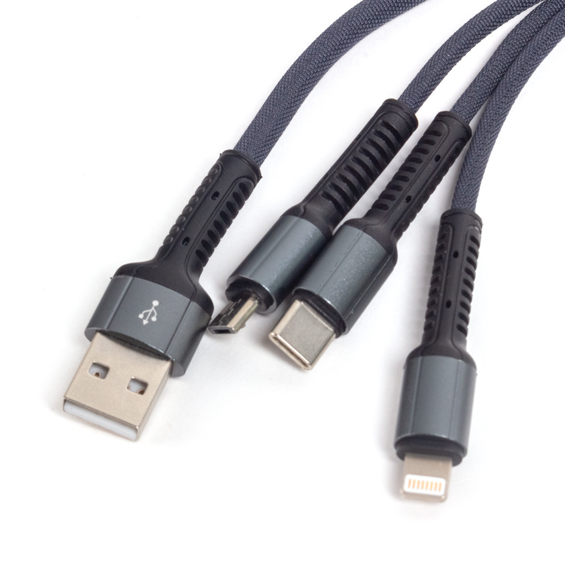 Интерфейсный кабель LDNIO 3 in 1 LC93 3.4A Nylon 1.2м Серый - фото 1 - id-p109302412