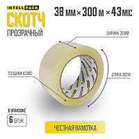 Скотч прозрачный 38 mm 43mic лимонный упаковочный INTELLPACK 300 метров