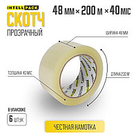 Скотч прозрачный 48mm 40mic упаковочный INTELLPACK 200 метров