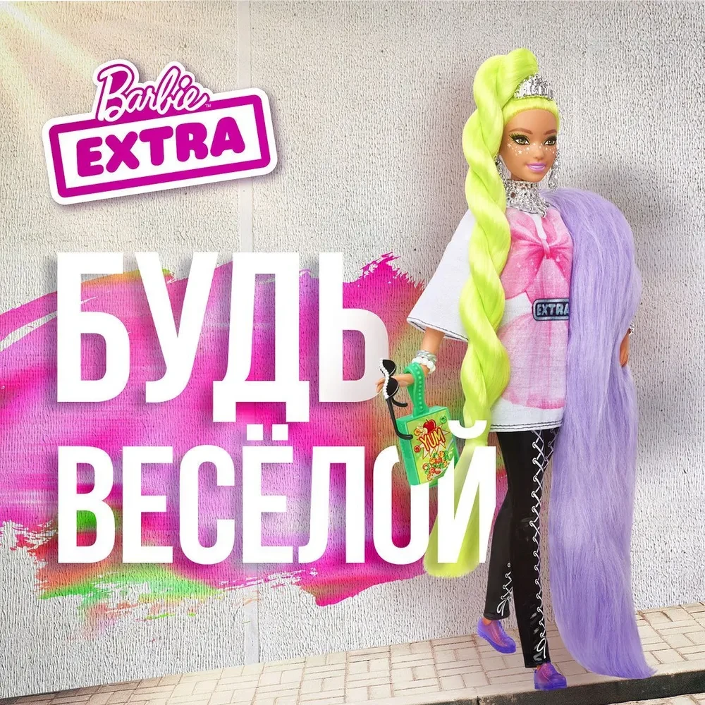 Barbie Экстра Модная Кукла с зелеными неоновыми волосами в розовой кофте Барби HDJ44 - фото 7 - id-p110399640