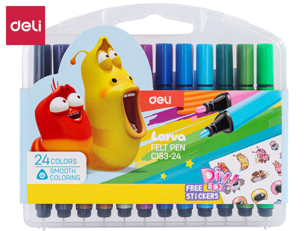 Фломастеры Deli "Larva", 24 цвета, трехгранный корпус, пластиковая упаковка