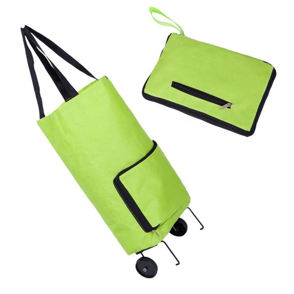 Складная сумка-тележка хозяйственная на колесах H-779 зеленый - фото 3 - id-p110400532