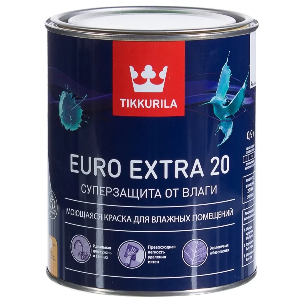Краска для влажных помещений EURO EXTRA 20 A п/мат 0.9 л - фото 1 - id-p110406484