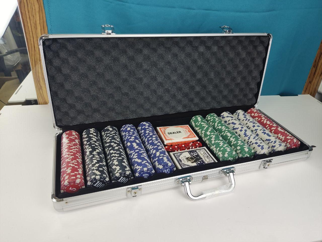 Покерный набор в кейсе 500 фишек+фишки дилера