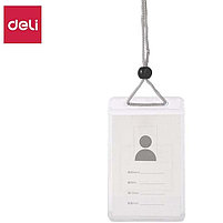 Бейдж вертикальный DELI, 80 х 126 мм (70х105мм), пластиковый, на шнурке, 5755, фото 2