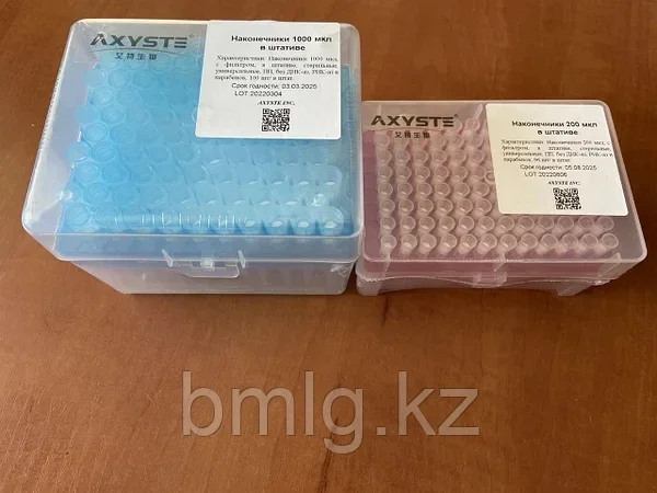 Наконечники в штативе Axyste 1000 мкл. без фильтра 100 шт/уп, фото 1