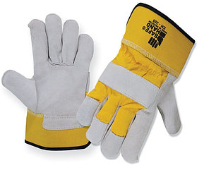 Рабочие спилковые комбинированные перчатки, цвет желтый, с прорезиненной манжетой (A+Б)