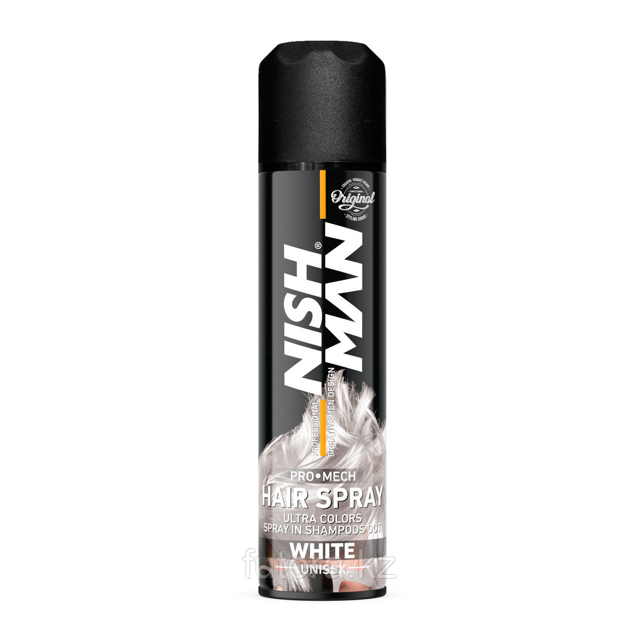Лак цветной для укладки волос "NISHMAN Pro Mech Hair Spray - White", белый.